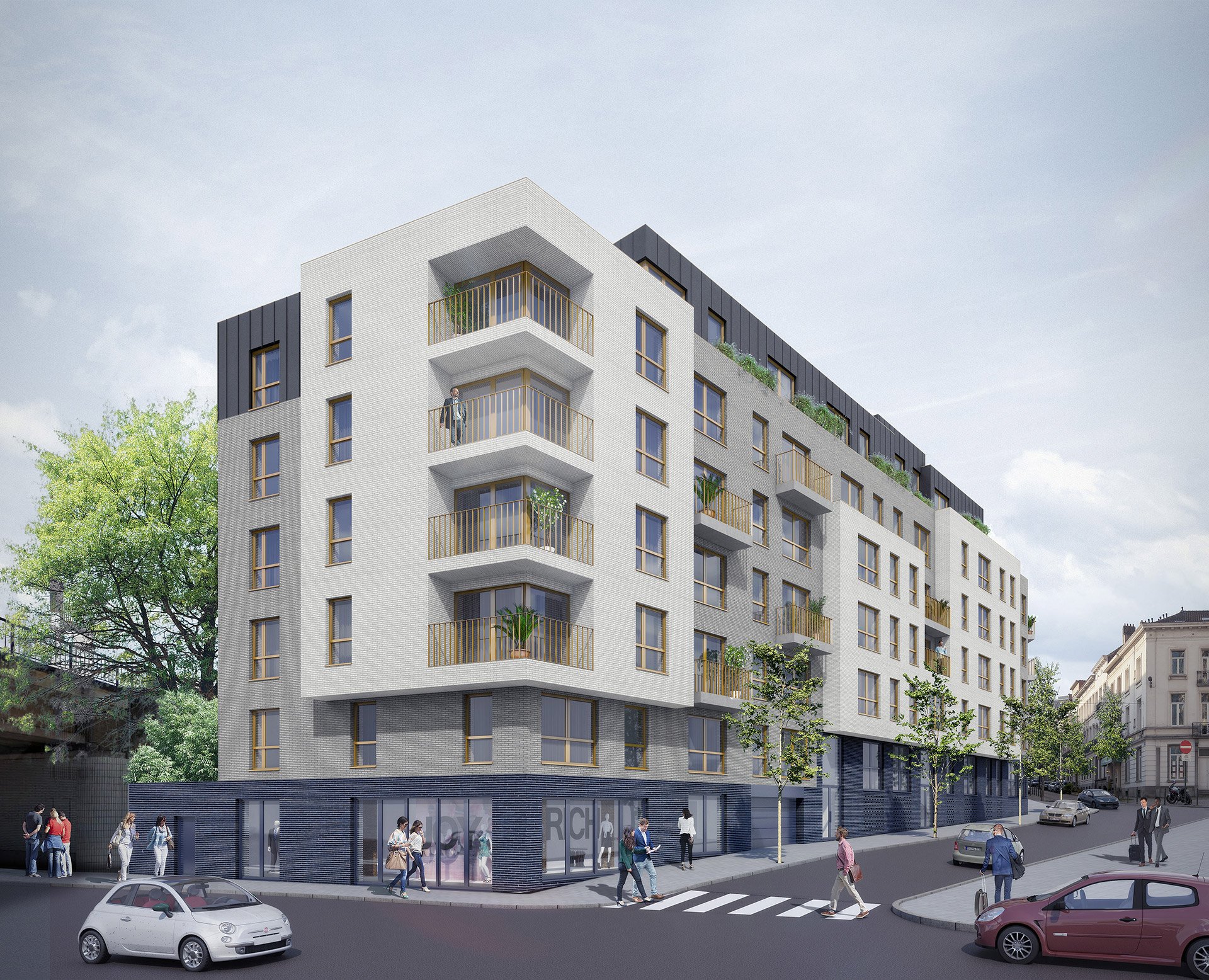 hoek gevel Residentie Schuman Urbicoon